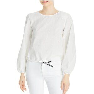 Karl Lagerfeld Paris Women's Eiffel Eyelet Cotton Blouse Soft White Size S